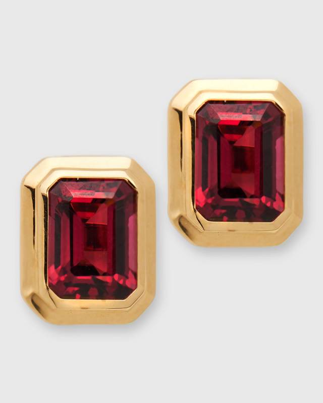 18K Yellow Gold Bezel Set Garnet Stud Earrings
